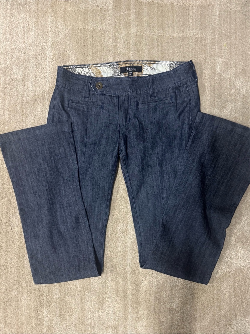 Rewash Navy Blue Denim Jeans with Patterned Waistband